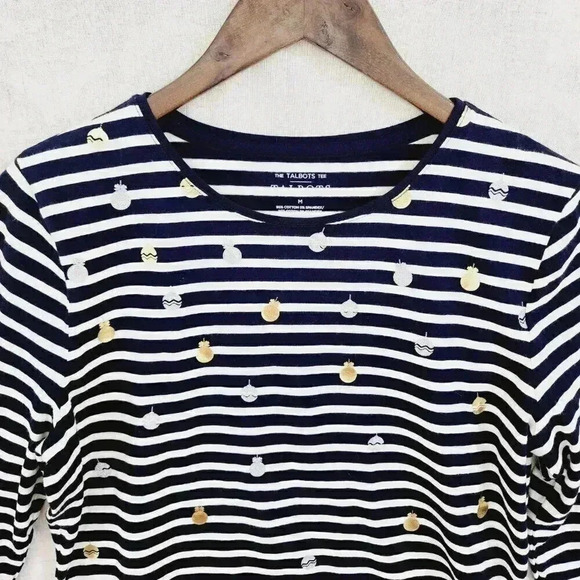 Talbots Ornament Printed Long sleeve Crewneck Tee Women's M Striped 8159P - Picture 3 of 6